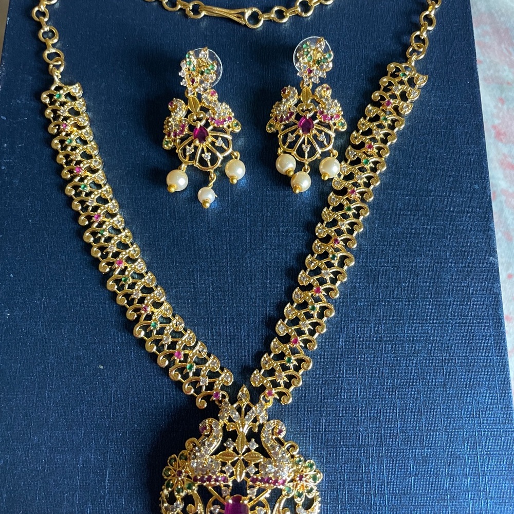 Gold-Tone Multi-Color Pendant Necklace & Earring Set - Women Jewelry